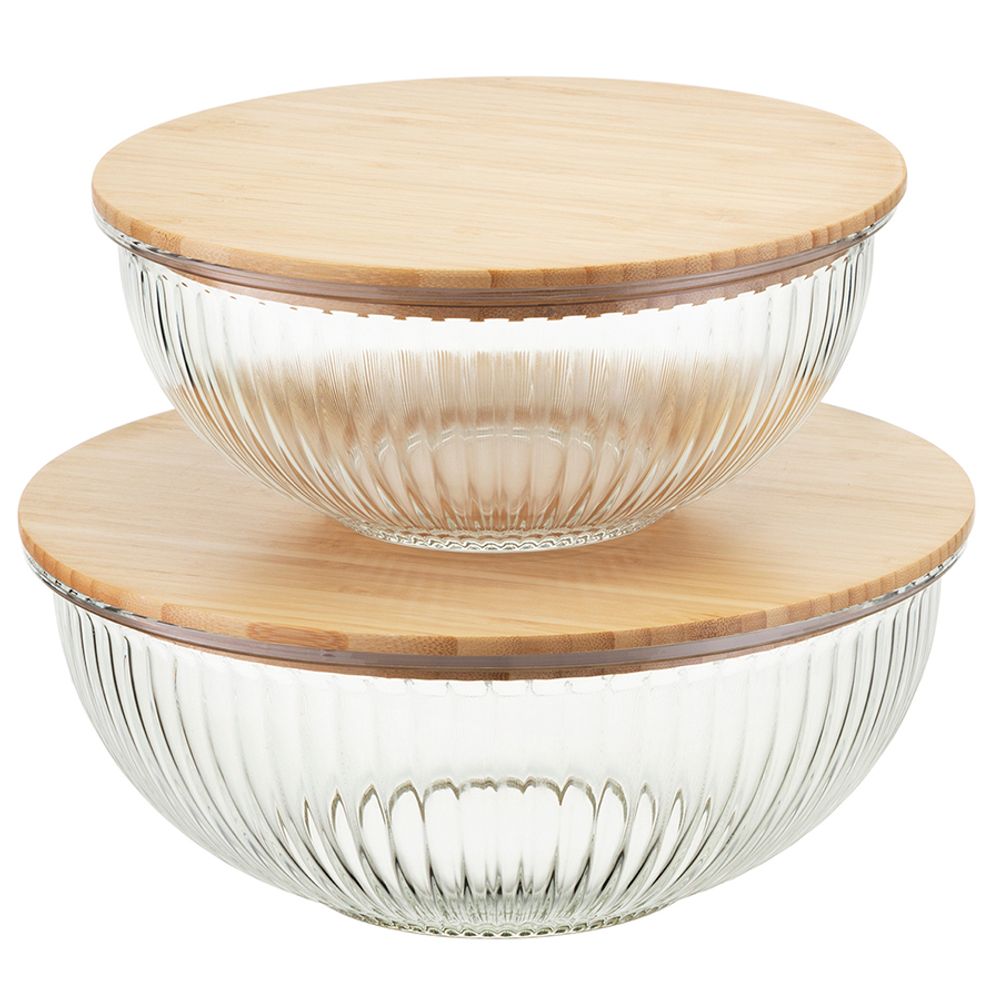 Чаша стеклянная с бамбуковой крышкой Harmy, 3,5 л