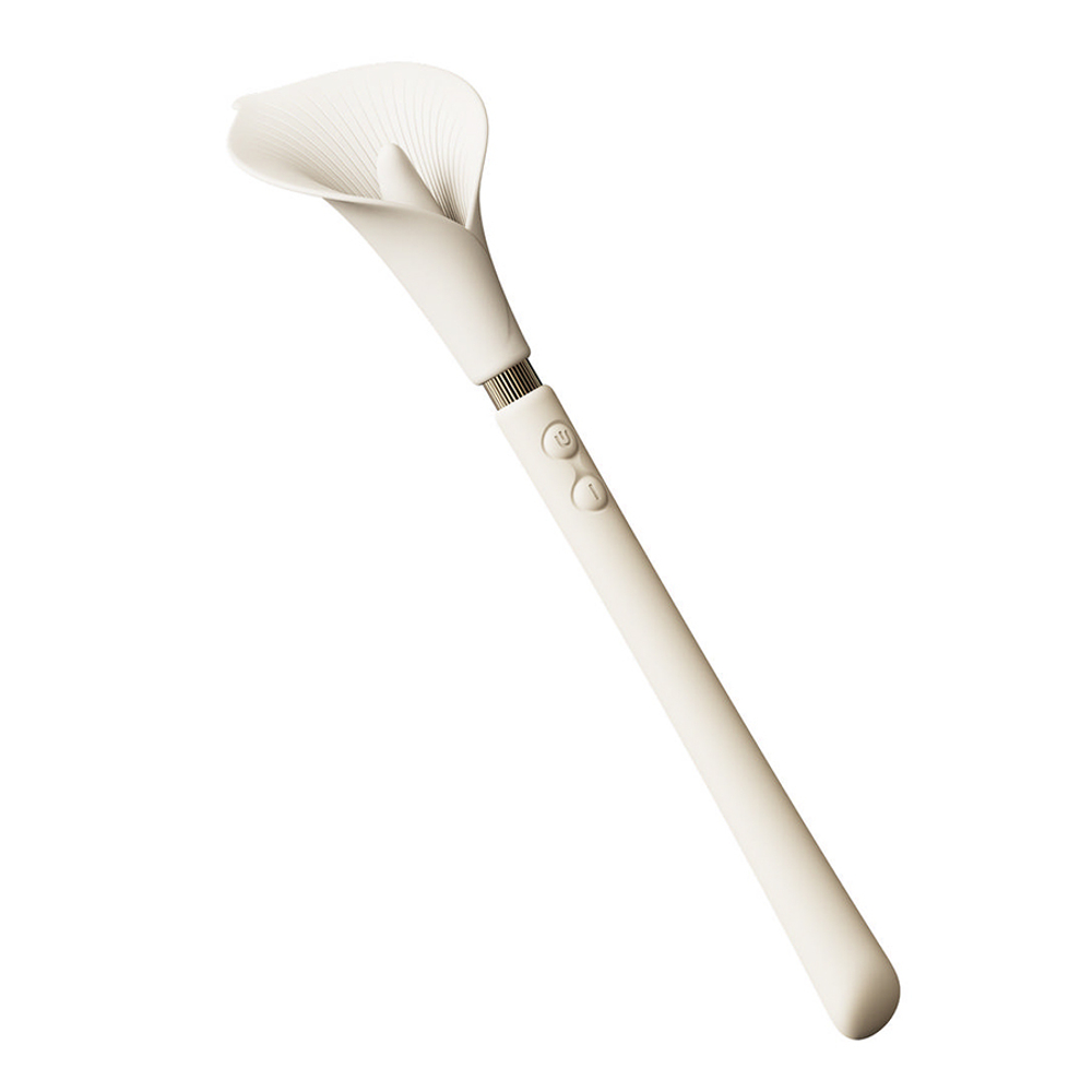 Двусторонний бежевый вибромассажёр 24см для стимуляции клитора и G-зоны Zalo Calla Dual-Head Vibrating Stimulator Ivory White