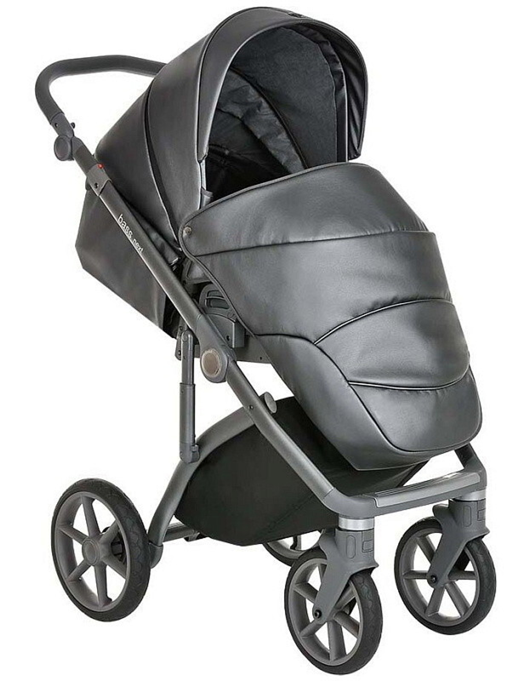 Детская коляска Roan Bass Next Кожа 3 в 1 с автокреслом Tutis Elo Lux Black RN083/1 Graphite Pearl