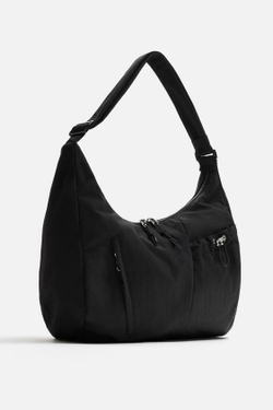 ZARA СУМКА ИЗ ВЫСОКОТЕХНОЛОГИЧНОЙ ТКАНИ С КАРМАНАМИ, ЧЕРНЫЙ