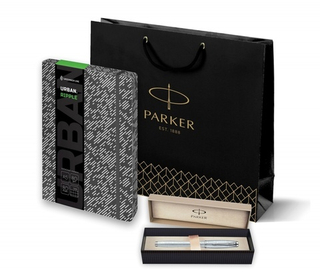 Подарочный набор: Перьевая ручка Parker Urban Premium Silver -Blue и Записная книжка серая тон. блок, цв. срез.