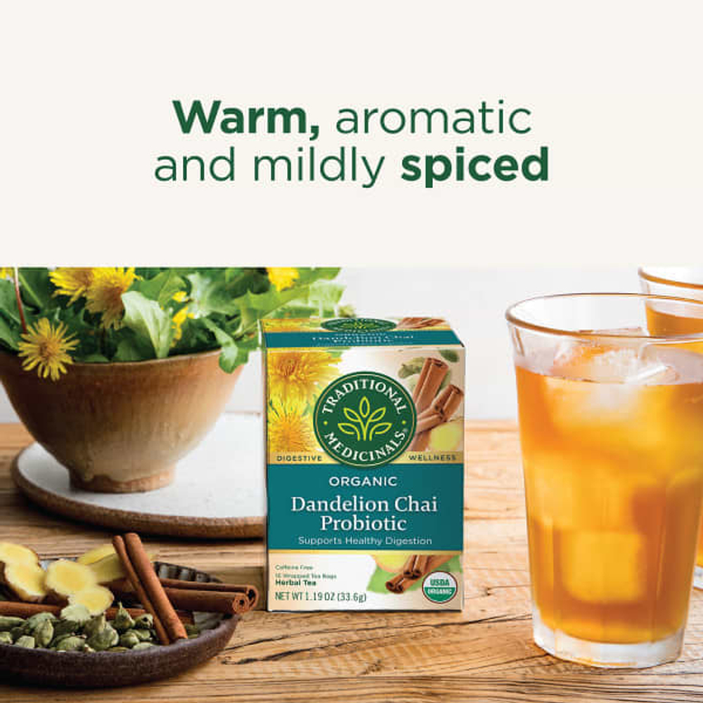 Traditional Medicinals, Organic Dandelion Chai Probiotic, пробиотический чайс одуванчиком, 16 чайных пакетиков, 33,6 г (1,19 унции)