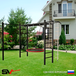 Уличная шведская стенка Sv Sport рукоход с комплектом турник прямой У5222.1 (Турник/Гнездо 100см/Канат/кольца/лестница)