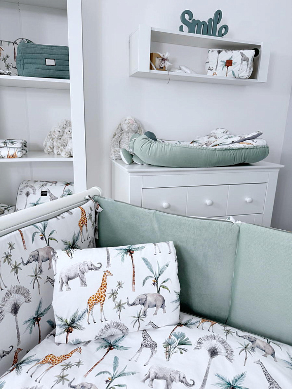 Комплект постельного белья Lepre New Safari 6 предметов 125х65 см белый/мятный