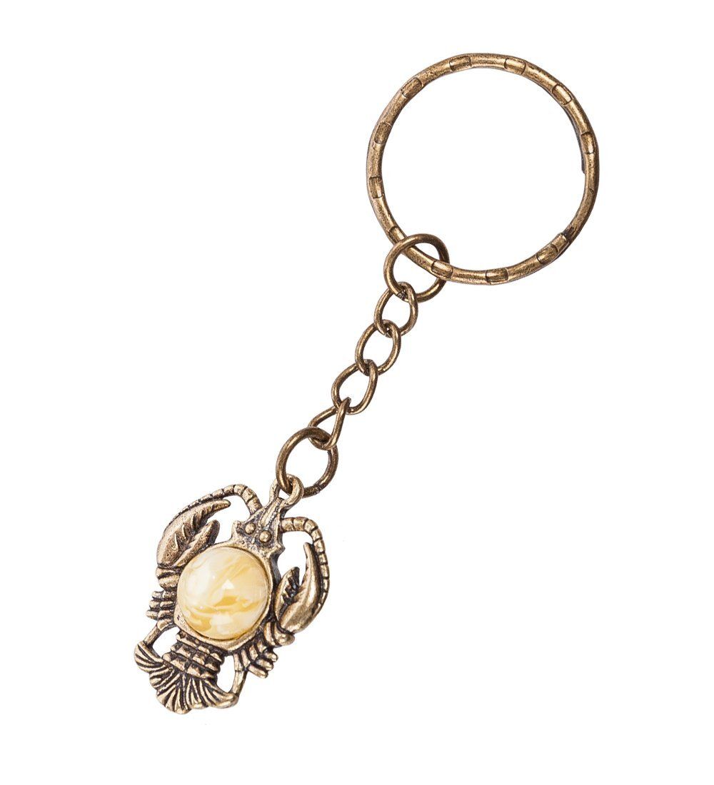 AM- 661 Брелок «Знак зодиака-Рак» (латунь, янтарь) нов.