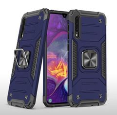Противоударный чехол для Samsung Galaxy A50 A505 / A50s / A30s синий с пластиной для магнитного автодержателя и кольцом подставкой