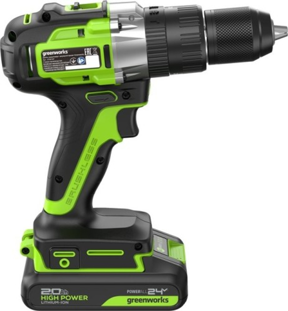 Дрель-шуруповерт аккумуляторная GREENWORKS GD24DD60 ударная, 24V, 2 АКБ 2Ач и ЗУ 3704107CUC