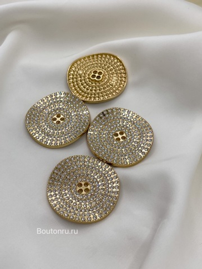 Пуговицы золотые на прокол со стразами изогнутой формы