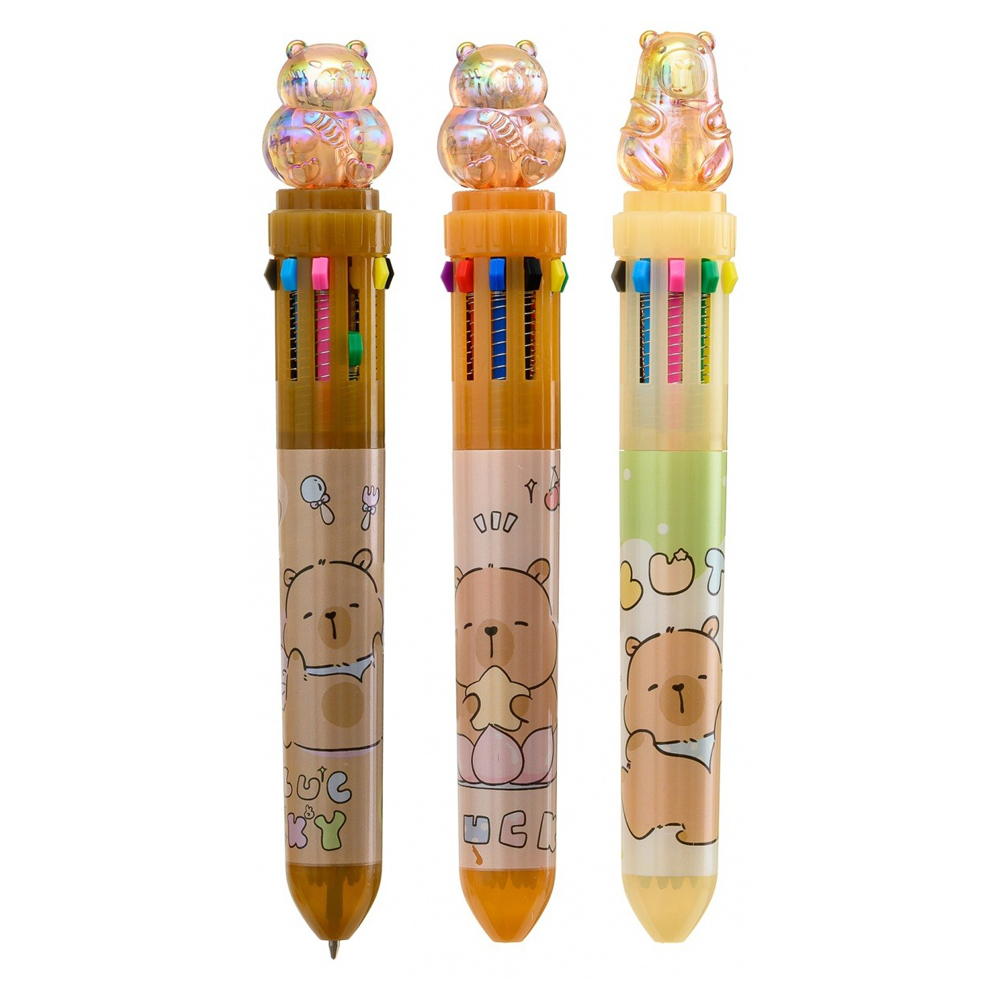 Ручка шариковая, автоматическая, 10в1, Basir, серия "Капибара", 10-ти цветная, с резиновой фигуркой, 36 шт