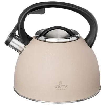 Чайник agness со свистком 2,5 л, beige, индукцион. дно