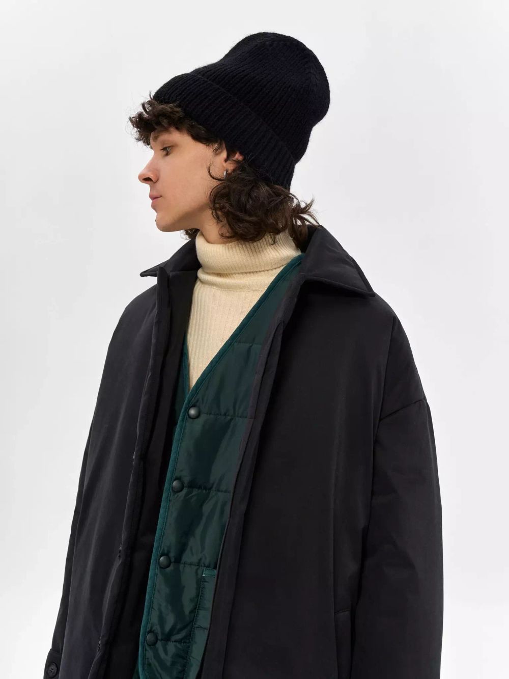 Плащ FOS Средней длины Утепленный Мужской черный