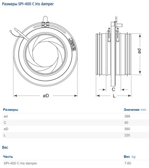 Ирисовый клапан SPI-400 C Systemair Iris damper