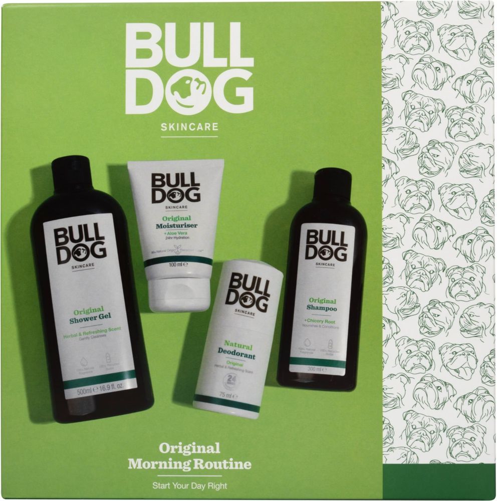 Bulldog гель для душа для мужчин 500 мл + увлажняющий крем для лица 100 мл + ролл-на дезодорант 75 мл + энергетический шампунь 300 мл Original Morning Routine