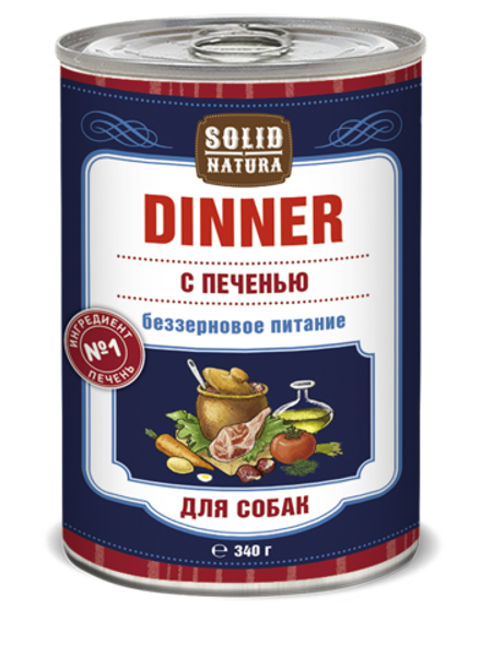 Solid Natura Dinner Печень влажный корм для собак жестяная банка 340 г