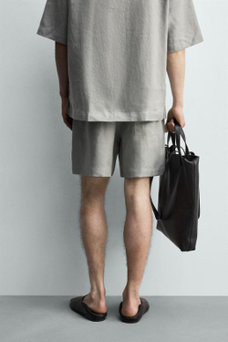 ZARA ШОРТЫ RELAXED FIT ИЗ 100% ЛЬНА, СВЕТЛО-СЕРЫЙ