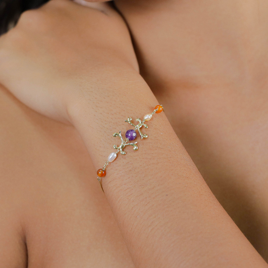 Браслет Franck Herval, Jeanne, с аметистом, жемчугом и агатом, FH26.1-13-73210 (фиолетовый)