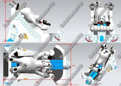Большой надувной батут-горка "Мишка на севере"