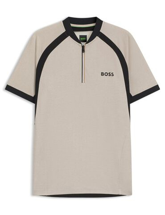 Мужская теннисная футболка BOSS MatchМяч TOC Zip-Neck Slim-Fit - light beige