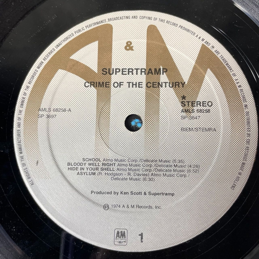 Винтажная виниловая пластинка LP Supertramp Crime Of The Century (Holland 1977)
