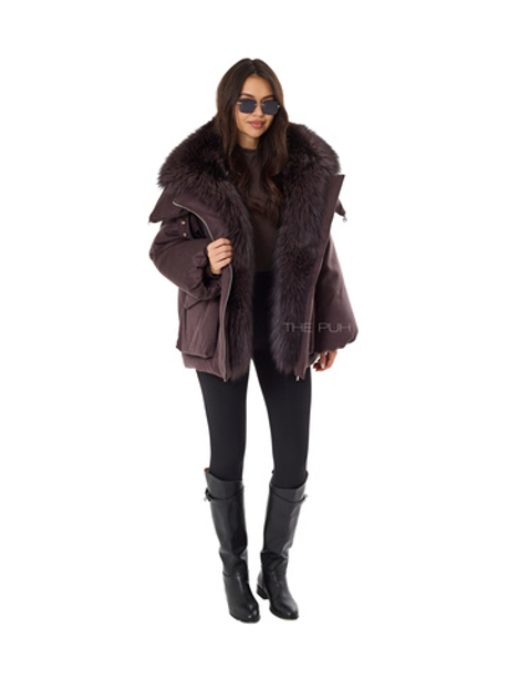 Шоколадная куртка из шерсти с накладными карманами и мехом