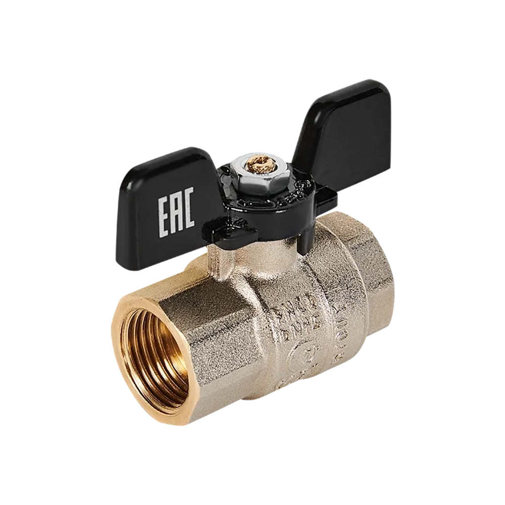 Кран шаровой полнопроходной STOUT - 1/2" (ВР/ВР, PN40, Tmax 150°C, ручка-бабочка черная)