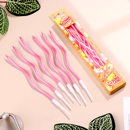 Свечи для торта витые "Серпантин" 6 шт, коктейльные, розовый блик