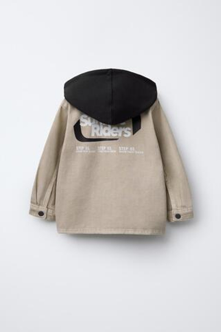 ZARA КУРТКА-РУБАШКА С КАПЮШОНОМ, РЫЖЕВАТО-КОРИЧНЕВЫЙ