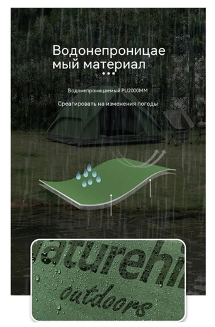 Палатка Naturehike 3-местная, быстросборная, серо-зеленая