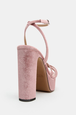 ZARA БАРХАТНЫЕ БОСОНОЖКИ НА ПЛАТФОРМЕ, РОЗОВЫЙ