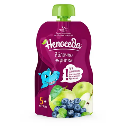 Пюре фруктовое Непоседа яблочко-черника 5+ 90 гр пауч