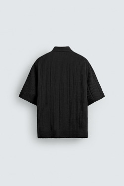 ZARA РУБАШКА ИЗ СТРУЯЩЕЙСЯ РЕЛЬЕФНОЙ ТКАНИ, ЧЕРНЫЙ