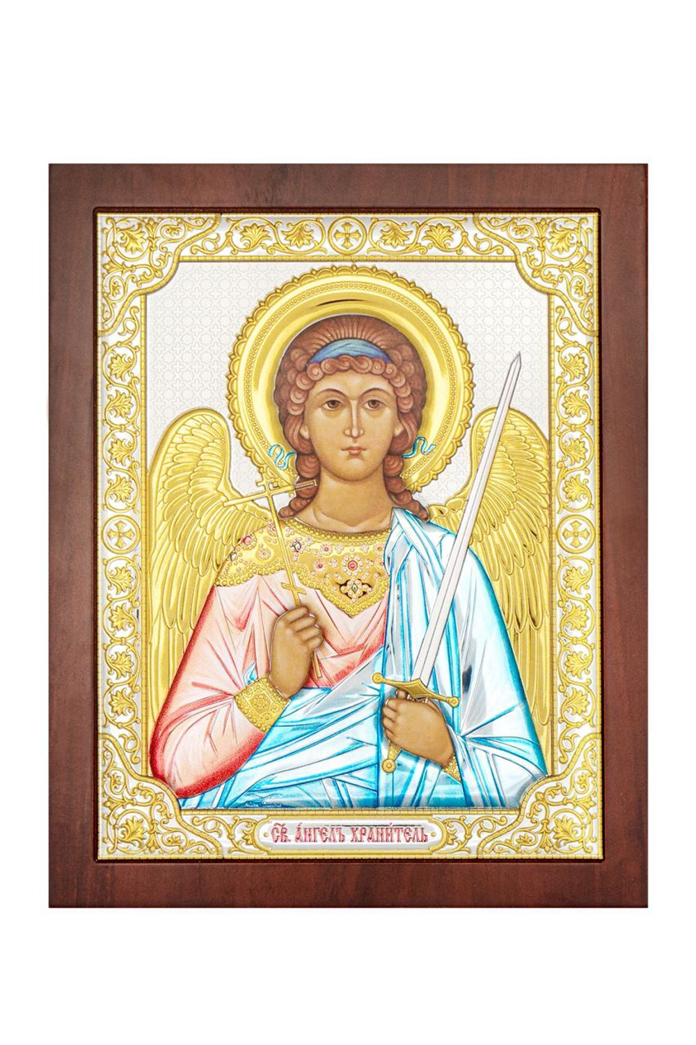 Ангел Хранитель, икона прямоугольная с рамкой, красное дерево, эмаль 210х260