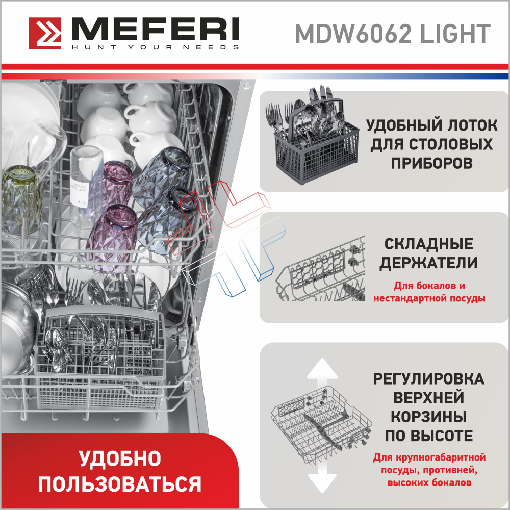 Встраиваемая посудомоечная машина Meferi MDW6062 LIGHT фото 3