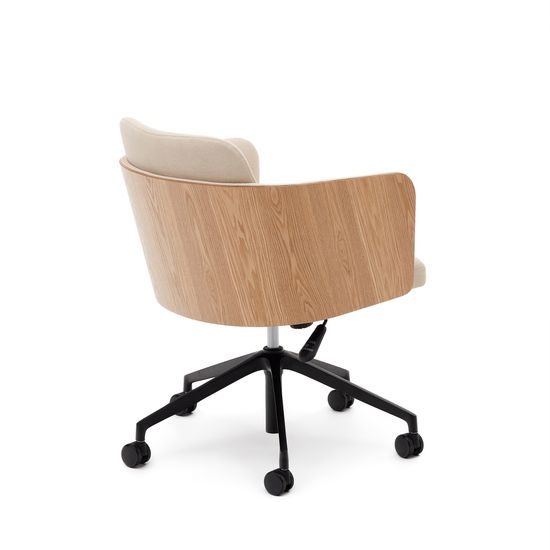 Madai Офисный стул из бежевой синели и ясеневого шпона с натуральной отделкой