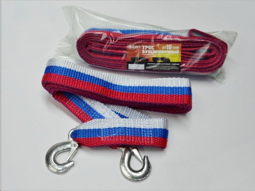 Трос буксир. (10 т) лента 2 крюка /5 м/ усилен. (A-TOL)