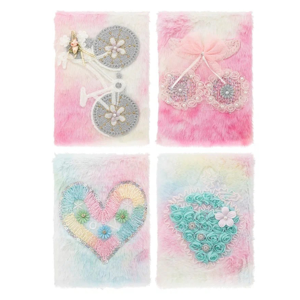 Блокнот Basir, формат А5, серия "Вышивка", меховая обложка, 21*15 см, 92 листа, 4 цвета ассорти