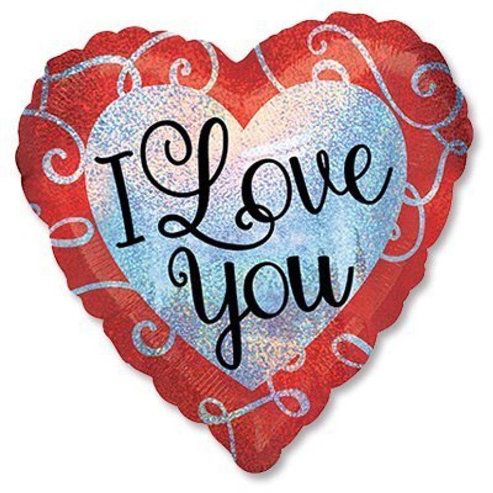 А 18" Сердце с завитками голография