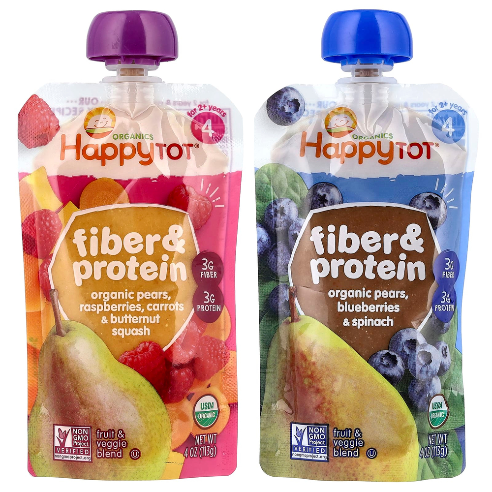 Happy Family Organics, Happy Tot®, клетчатка и белок, для детей от 2 лет, ассорти из 8 паучей по 113 г (4 унции)
