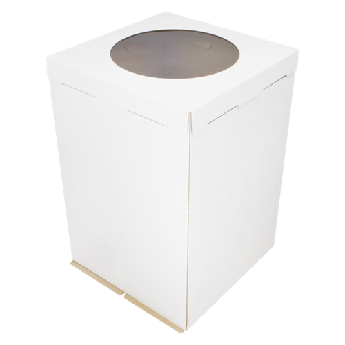 Коробка для торта усиленная с окном 300х300х450 мм, белая.