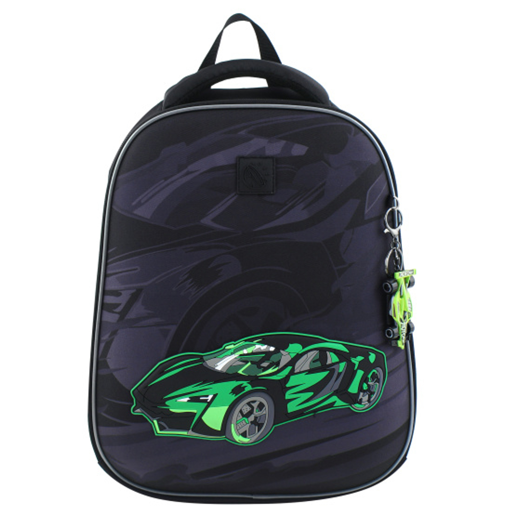 Ранец, спинка эргономичная, 2 отделения, 39*29*16 см, First, Зеленая машина, КОКОС, 240460