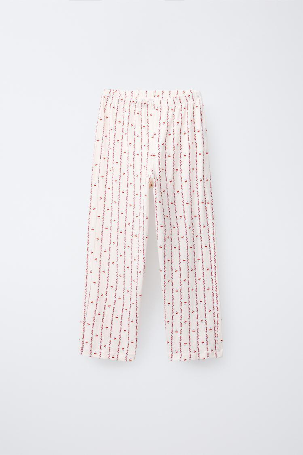 ZARA ПИЖАМА: РУБАШКА И БРЮКИ С ПРИНТОМ «ВИШНИ И ЦВЕТЫ», ЭКРЮ