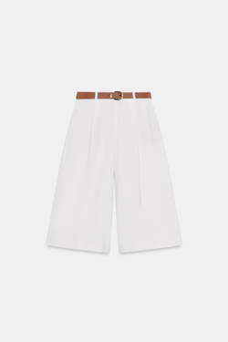 ZARA ДЛИННЫЕ ШОРТЫ С РЕМНЕМ, ЖЕЛТОВАТО-БЕЛЫЙ