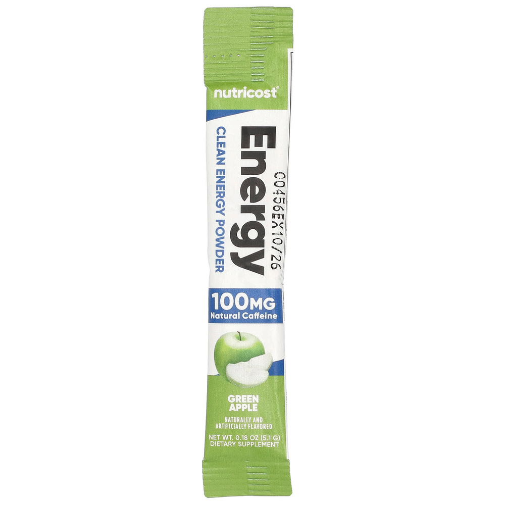 Nutricost, Energy, Clean Energy в порошке, зеленое яблоко, 20 пакетиков по 5 г (0,18 унции)