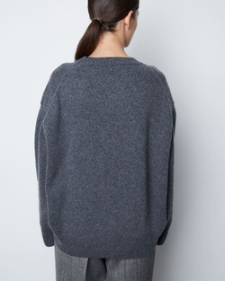 Джемпер из смесового кашемира с круглым вырезом темно-серый