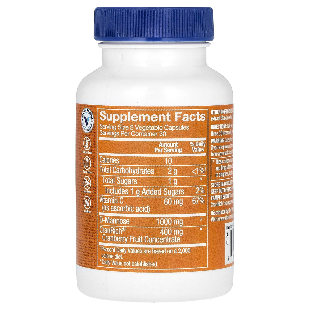 The Vitamin Shoppe, клюква с D-маннозой, 60 растительных капсул