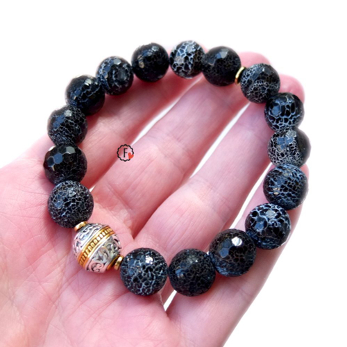 Браслет из чёрного агата 12 мм