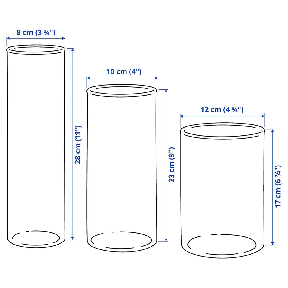 IKEA CYLINDER  (ИКЕА СЙЛИНДЕР)  -  Ваза, 3 штуки, прозрачное стекло