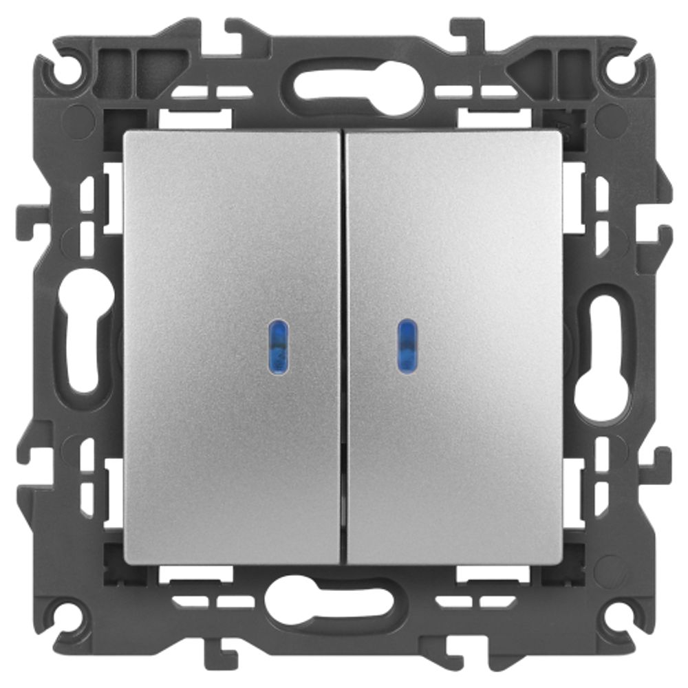 Выключатель ЭРА Elegance 14-1105-03 двойной с подсветкой 10АХ-250В IP20 алюминий