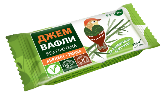 Вафли. Безглютеновые. Абрикос - Тыква без сахара, 21 гр(шоубокс 10 шт)