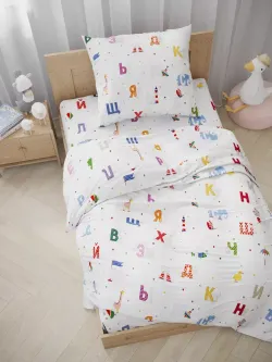 Простынь на резинке перкаль Сказка "Азбука" 90x200 см
